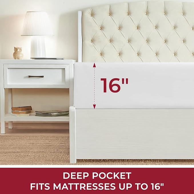 Mellanni California King Fitted Sheet - Iconic Collection Bedding Sheets with up to 16 inch Deep Pocket - Soft & Cooling - Fade & Stain Resistant - 1 PC (Cal King, White)