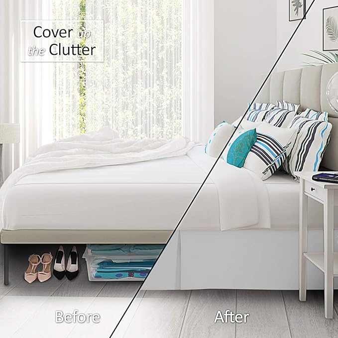 Bed Skirt - 25 Inch Fall Tailored Drop Pleated Dust Ruffle, 100% Egyptian Cotton - Solid Pattern and Color { Queen , Solid , Silver Grey}