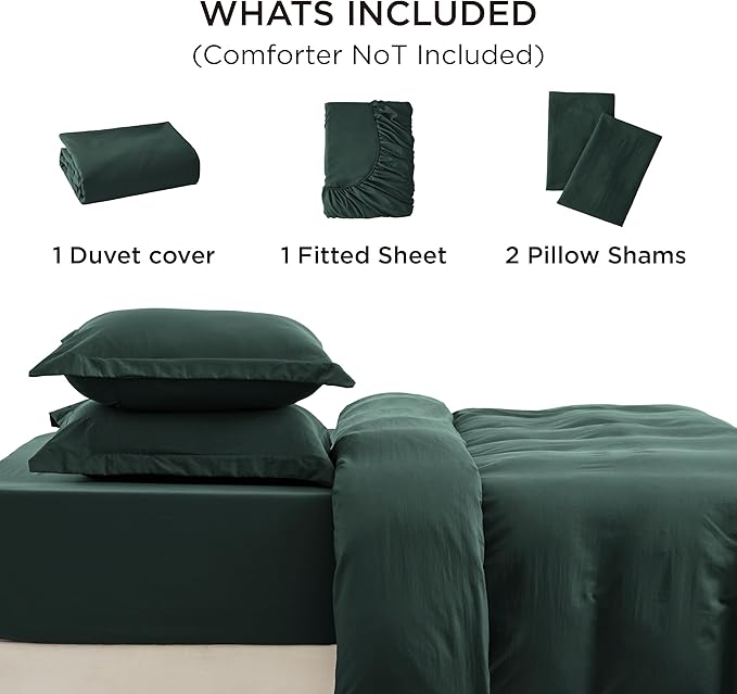 Bedsure Duvet Cover King Size with Fitted Sheet - 4 Pieces Prewashed Cotton-Like Polyester Extra Soft Bedding Set, Includes 1 Duvet Cover 104x90 Inches, 2 Pillow Shams, 1 Fitted Sheet, Forest Green