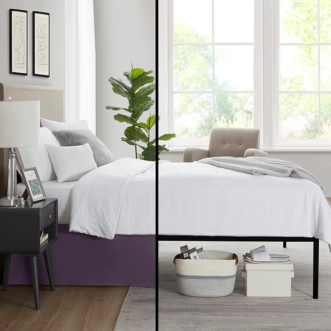 Nestl Dark Purple Bed Skirt Queen Size - Queen Bed Skirt 14 Inch Drop - Brushed Microfiber Bed Skirts - Hotel Quality Pleated Bed Skirt - Shrinkage & Fade Resistant