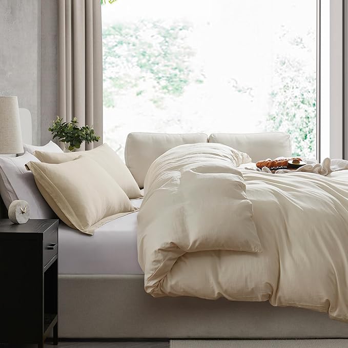 Nestl Beige Cream Duvet Cover Queen Size - Soft Prewashed Queen Duvet Cover Set, 3 Piece, with Zipper Closure, 1 Duvet Cover 90x90 inches and 2 Pillow Shams
