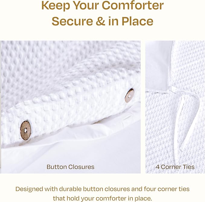 California Design Den King Size Duvet Cover Oversized Set 100% Cotton 3 Pc Set with Pillow Shams,Soft Textured White Duvet Cover, 120" x 98" to Fit Oversized King Duvet (Waffle)