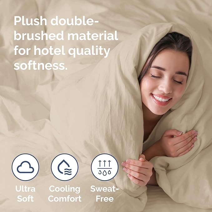 Duvet Cover Queen Size - Extra Soft Queen Size Duvet Cover - Lightweight, Breathable & Cozy - Easy Care & Fade Free with Zipper Closures & Ties - 90" x 90" Inches - (Wheat) Comforter Not Included