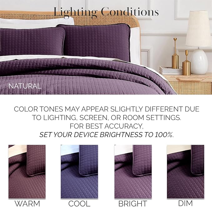 Southshore Fine Living, Inc. Oversized King Quilt Bedding Set, Soft Brushed Microfiber, Stain and Pet Hair Resistant Bedding, California/King Size Quilt Coverlet Bedspread Set w/2 Shams, Purple