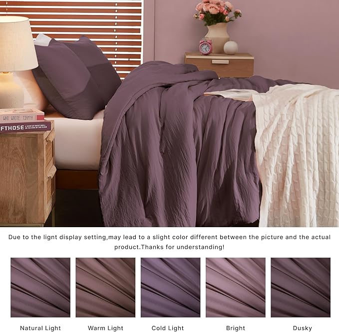 WRENSONGE Full Size Comforter Sets - 3 Pieces Deep Purple Comforter Prewashed Soft Lightweight for All Seasons, Fluffy Down Alternative Comforter Full Size with 2 Pillow Shams