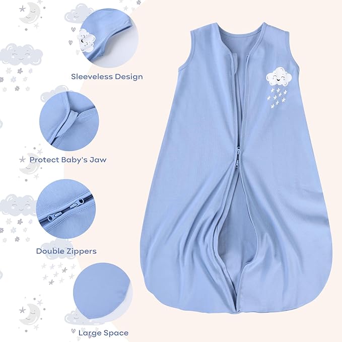 Yoofoss Baby Sleep Sack 12-18 Months Baby Wearable Blanket 100% Organic Cotton 2-Way Zipper TOG 0.5 Toddler Sleeping Sack 3 Pack, Lightweight Sleep Sacks for Babies