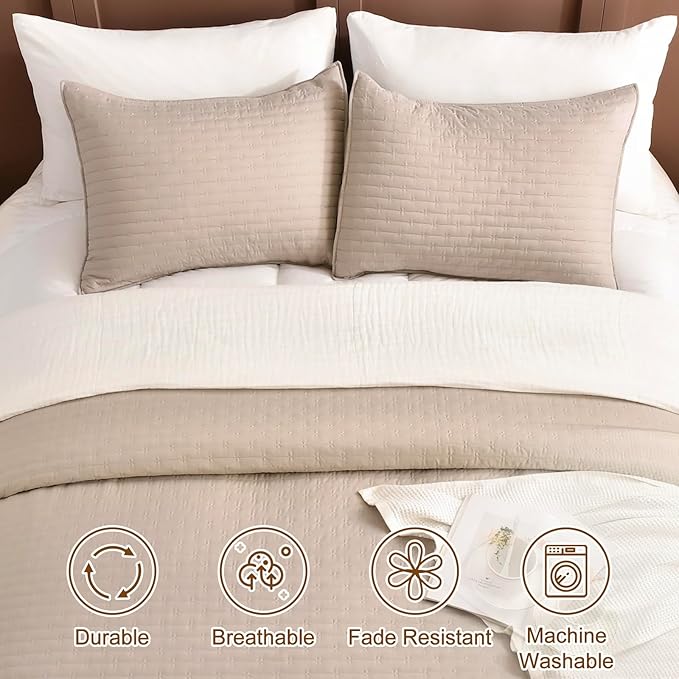 Lady Ann Cal King Bedspreads Set 118“x106”, Linen Feel King Size Quilt Set for Bed, Lightweight & Soft Farmhouse Coverlet All Season Quilted Bedding Sets 3Pcs (1 Soft Quilt and 2 Pillowshams)