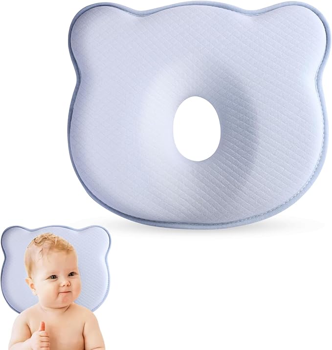 Memory Foam Baby Pillow,Cute Cartoon Bear Soft and Cozy Pillow, Breathable Bedding Set for Infants for Small Boys and Girls Prevent Flat Head Tummy
