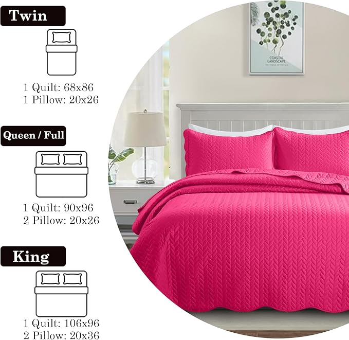 MOONLIGHT20015 Queen Quilt Bedding Set (90" x 96") - Bulk Pack of 10 Wholesale for Hotels, Guest Bedroom & Airbnbs - Lightweight Microfiber Reversible Embossed Quilts Bedspreads (Pink)