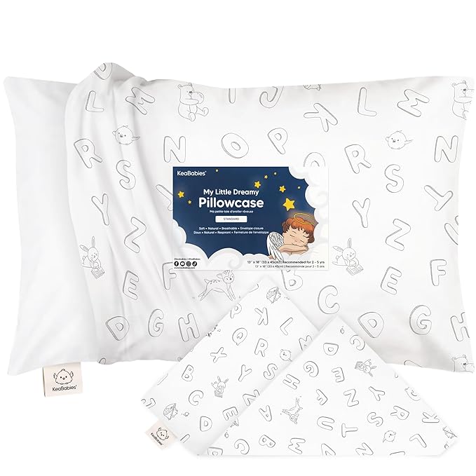KeaBabies Toddler Pillowcase 13"x18" - Organic Cotton Toddler Pillowcase for Kids, Boys, Girls, Soft & Durable Cotton Cover for Miniature Sleepy Pillows, Cute Colors, Pillow Sold Separately (ABC Land)