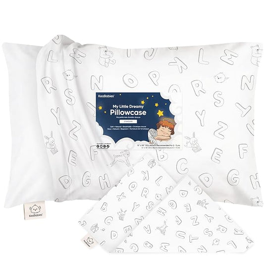 KeaBabies Toddler Pillowcase 13"x18" - Organic Cotton Toddler Pillowcase for Kids, Boys, Girls, Soft & Durable Cotton Cover for Miniature Sleepy Pillows, Cute Colors, Pillow Sold Separately (ABC Land)