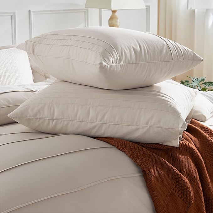 NEXHOME PRO 100% Organic Cotton Duvet Cover Super King Size, Linen Like Pleated Textured Tannish Linen Grey Duvet Cover Set, 3pc Bedding Set with Zipper Closure, Soft,108"x98", No Comforter