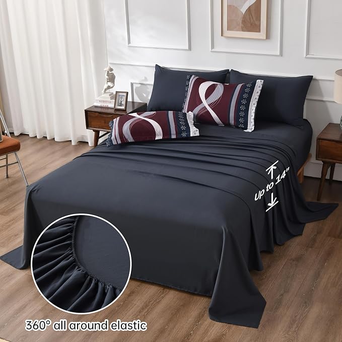 Anibedding Striped Comforter Set Queen Size,8 Pieces Bed in a Bag Blue Red Patchwork Bedding Sets,Boho Soft Microfiber Bedding Set for All Season(90"×90")