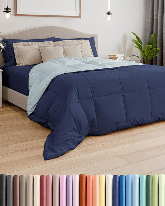 Full Size, Navy Blue/SkyBlue Alternative Down Comforter - Warm, Lightweight & Breathable Hotel Quality Bedding Set for Men, Women, Kids & Teens - All Season Cooling Microfiber Duvet Insert Comforter