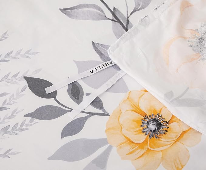 King Size Duvet Cover Set with Button Closure - Black and Yellow Botanical Luxury Bedding for a Comfortable Sleeping