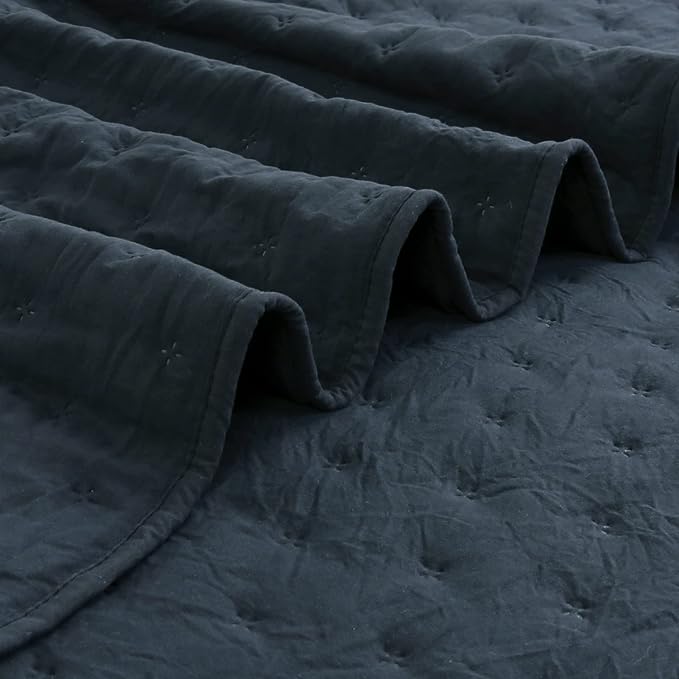 ROARINGWILD Navy Blue Twin Size Quilt Bedding Set with Pillow Sham, Lightweight Soft Bedspread Coverlet, Quilted Blanket Thin Comforter Bed Cover, All Season, 2 Piece, 68x90 inches