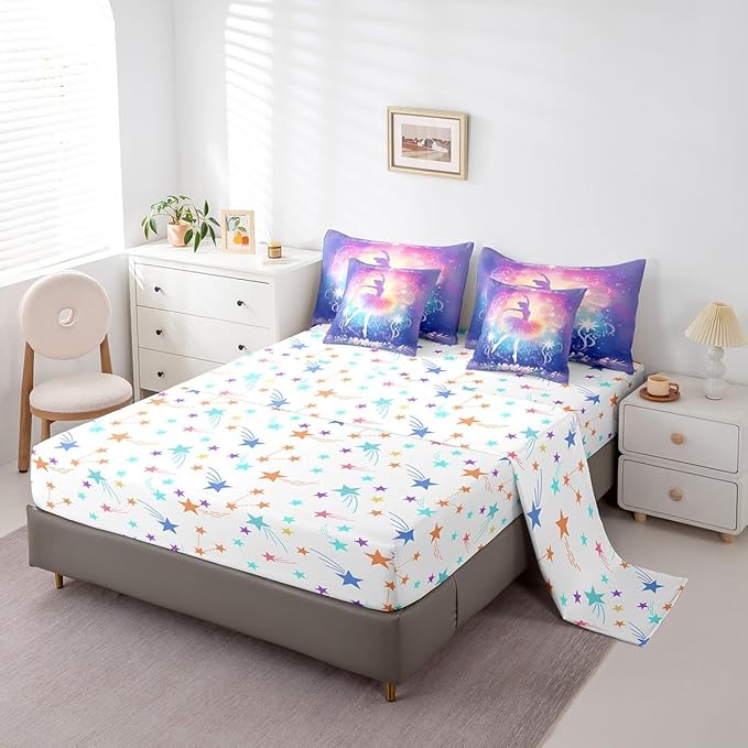 Feelyou Kids Ballet Dancer Comforter Set with Sheets King Size, Ballerina 7 Pieces Bedding Set Boys Girls Dreamy Princess Bed in A Bag Dancing Teens Bed Set Bedroom Decor 7Pcs