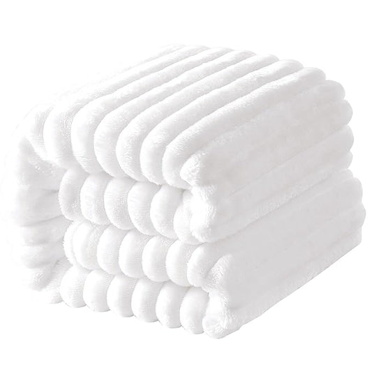 NTBAY Plush Flannel Twin Bed Blanket, 60X80 Inches Soft and Warm Lightweight Blanket with Striped Texture Bed Blanket for Couch Sofa Bed All Seasons, 60"x80", White