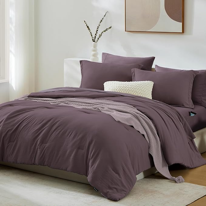 WRENSONGE Super King Plus Comforter Set - 7 Pieces Artic Plum Soft Bed in a Bag Super King Plus with Fitted Sheet, Flat Sheet, 2 Pillow Shams, and 2 Pillowcases- Warm Bedding Sets for All Season