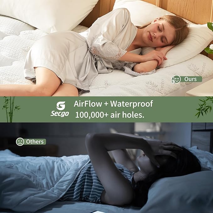 Premium 100% Waterproof Twin XL Mattress Topper, Breathable Mattress Pad, Rayon from Bambo Bed Protector, Deep Pocket Sheet Cover 8"-21"