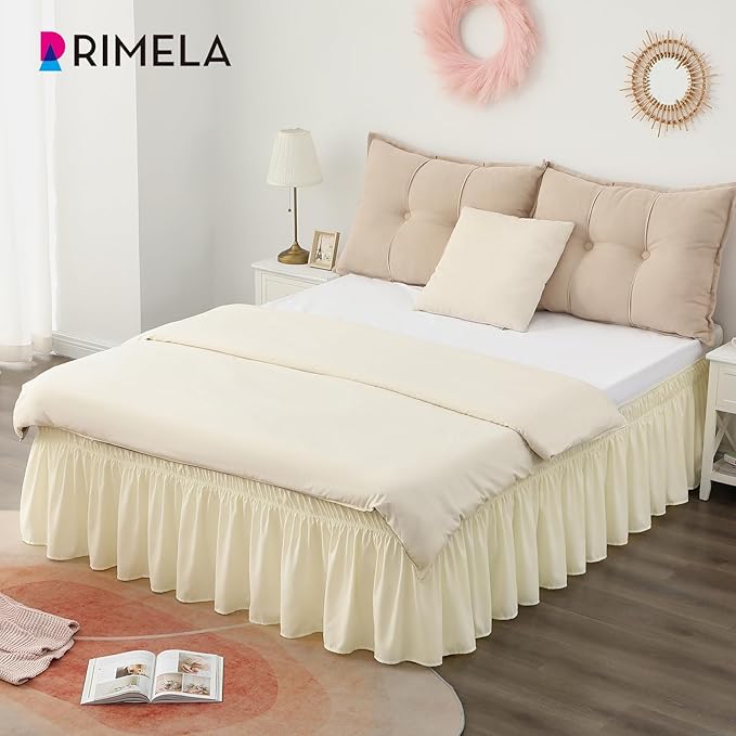 RIMELA Bed Skirt King Size 18 Inch Drop, Wrap Around Elastic Bedskirt Solid Microfiber Luxury Hotel Quality Fabric, Easy to Install Machine Washable Wrinkle & Fade Resistant, Butter Yellow
