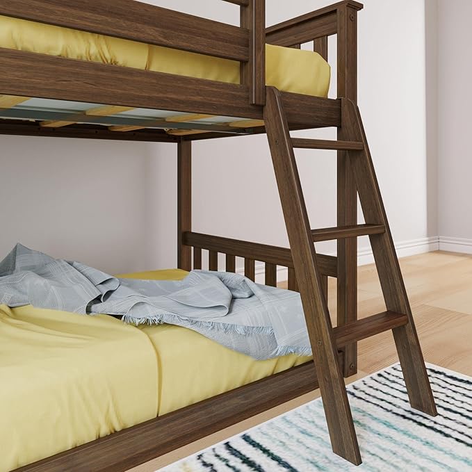 Max & Lily Twin Over Twin Low Bunk Bed with Ladder, Wooden Bunk beds with 14” Safety Guardrail for Kids,Toddlers, Boys, Girls, Teens, Bedroom Furniture, Walnut
