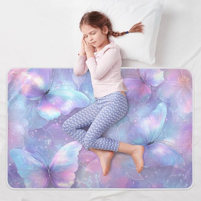 Waterproof Bed Pad Reusable Changing Pad Toddler Mattress Protector Large Pee Pad Baby Diaper Pad Soft Washable Liner Blue Butterfly Blossom