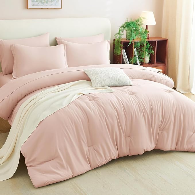 CozyLux Full Size Comforter Set Blush Pink, 7 Pieces Bed in a Bag Full Comforter Set with Sheets, Bedding Set with Down Alternative Comforter, Fitted Sheets, Flat Sheets, Pillow Shams and Pillowcases
