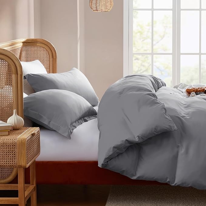 Nestl Twin Duvet Cover Set with Comforter Insert - Grey 3 Piece 68x90 Duvet Cover & 1 Pillow Sham with White Quilted Down Alternative Comforter, Ultra Soft, All Season