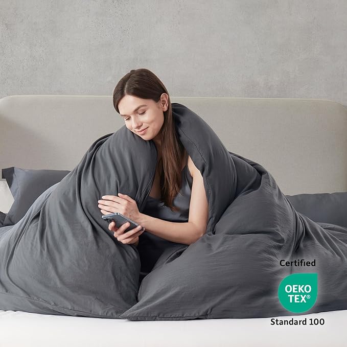 Nestl Twin Duvet Cover Set - Soft Prewashed Grey Duvet Cover Twin/Twin XL, 2 Piece, with Zipper Closure, 1 Duvet Cover 68x90 inches and 1 Pillow Sham
