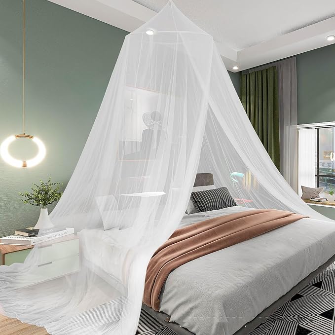 White Mosquito Net Bed Canopy for Girls Princess Baby Kids Adult, Canopy Bed Curtains for Twin to King Size Bed, Dome Bed Tent for Indoor Decor Bedroom Reading Nook Outdoor Camping, Yard, Garden