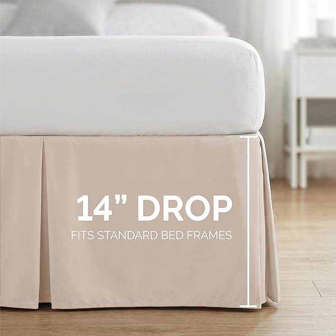 Southshore Fine Living, Inc. Pleated Full Bed Skirt 14 Inch Drop - Pet Hair Resistant Dust Ruffle for Full Size Bed - Bone Colored Dust Ruffle, Easy Care Microfiber, Hide Under-Bed Storage - Bone
