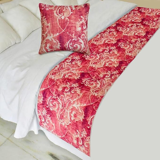 The HomeCentric King/Queen/Twin Pink Decorative Twin 53"x18" Bed Runner with Two Pillow Cover, Damask, Quilted Bed Scarf on Velvet Fabric - Pink Dalliance