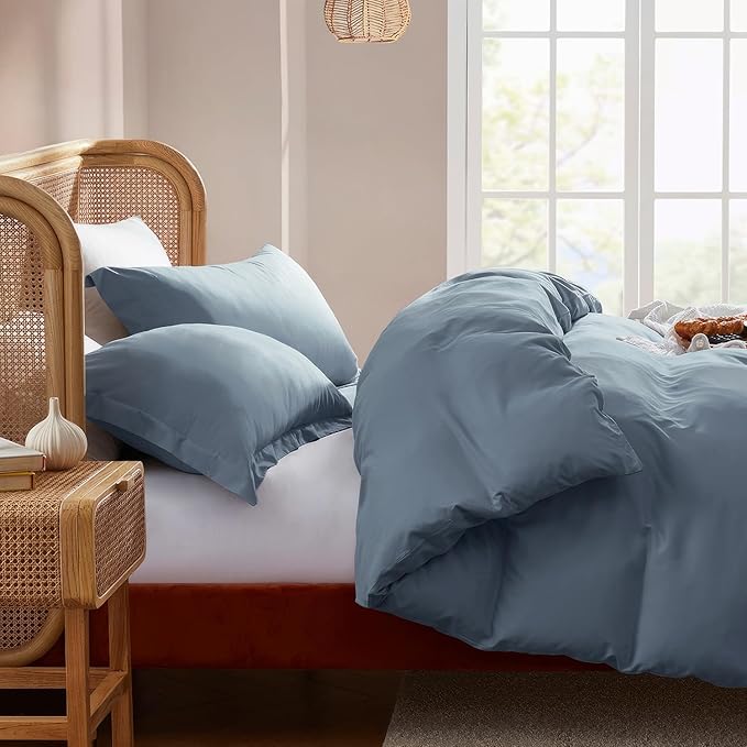 Nestl King Duvet Cover Set with Comforter Insert - Stone Blue 4 Piece 104x90 Duvet Cover & 2 Pillow Shams with White Quilted Down Alternative Comforter, Ultra Soft, All Season
