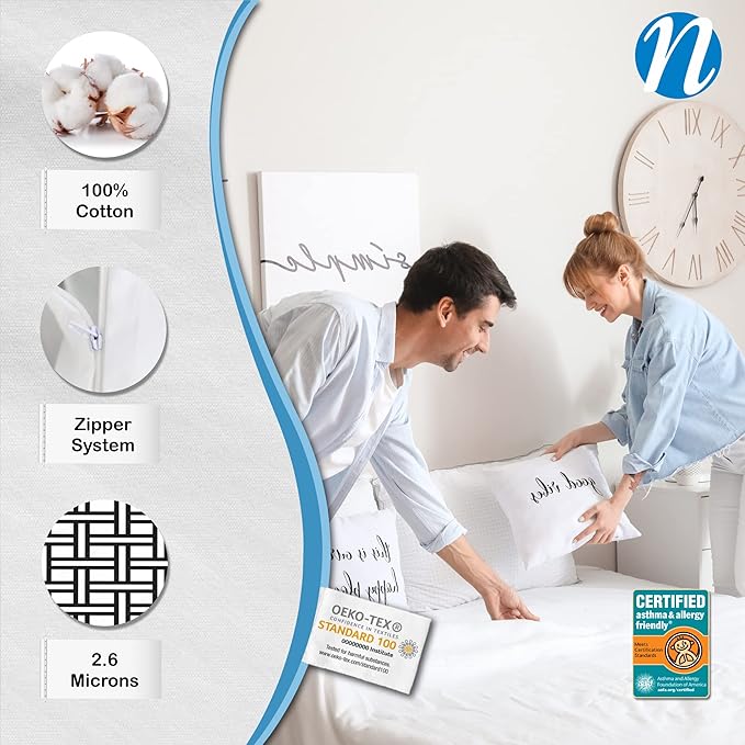 National Allergy Superior 100% Cotton Twin XL Mattress Protector Zippered - 39" x 80" x 9" - Hypoallergenic Bed Encasement - Breathable Dust Proof Cover - Oeko-TEX Standard 100 Certified