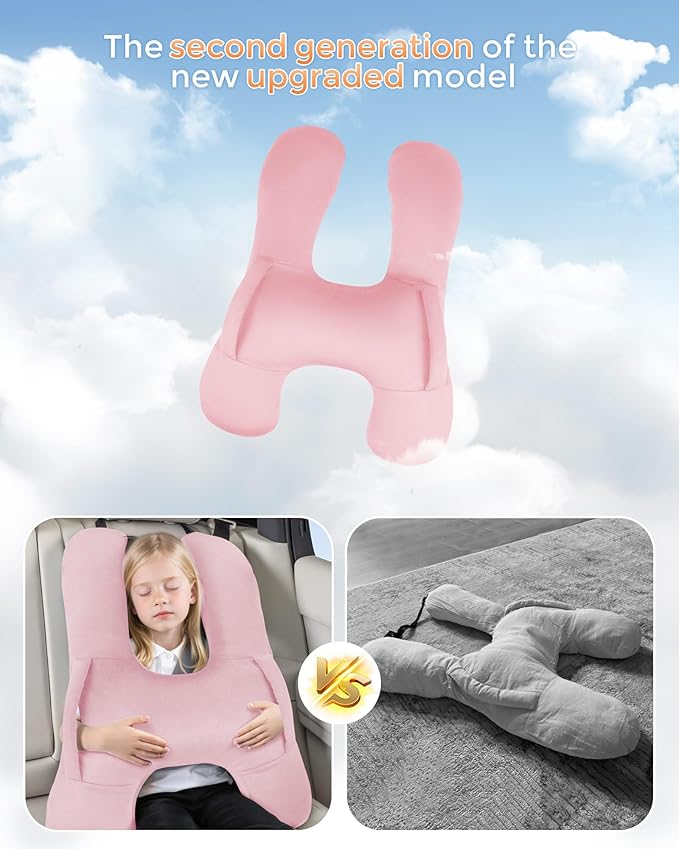 BEBAS Kids Travel Pillow Car Seat Pillow for Kids Supports Head Neck and Body Suitable for Adults and Children Long-Distance Car Travel Airplane Sleep Artifact Grey H-Shaped