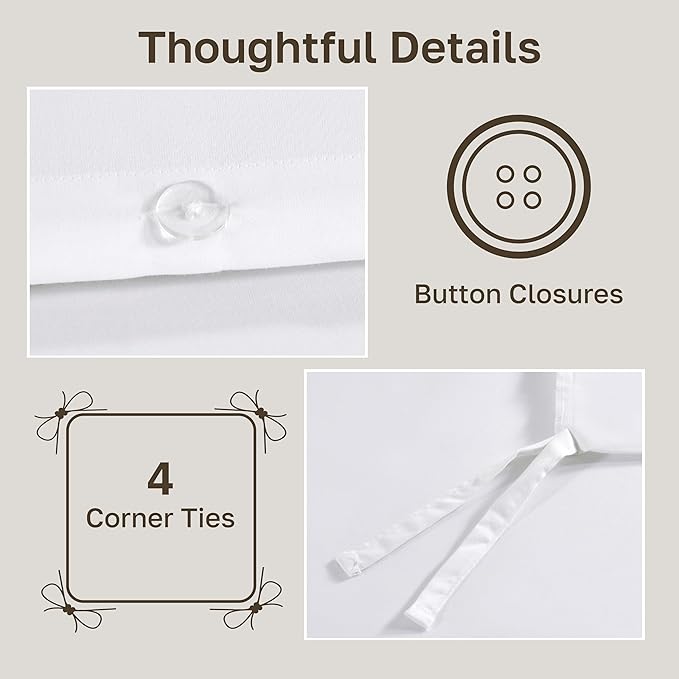 California Design Den 3 Pc Full/Queen Duvet Cover Set - Winner Good Housekeeping Best Bedding Awards 2025, 400 Thread Count Sateen, 100% Cotton Duvet Cover Queen Size,Button Closure,Corner Ties -White
