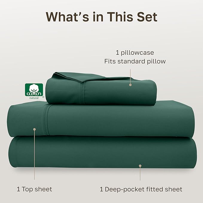 California Design Den Twin XL Sheet Sets - 400 Thread Count Sateen, 100% Cotton Sheets Set, Deep Pockets, and Durable Bedding for Dorm Rooms & Adults - Hunter Green