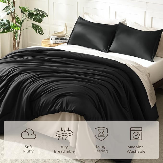 Litanika Twin XL Comforter Set Black - 2 Pieces Extra Long Bed Set for College Dorm, All Season Bedding Set for Girls and Boys