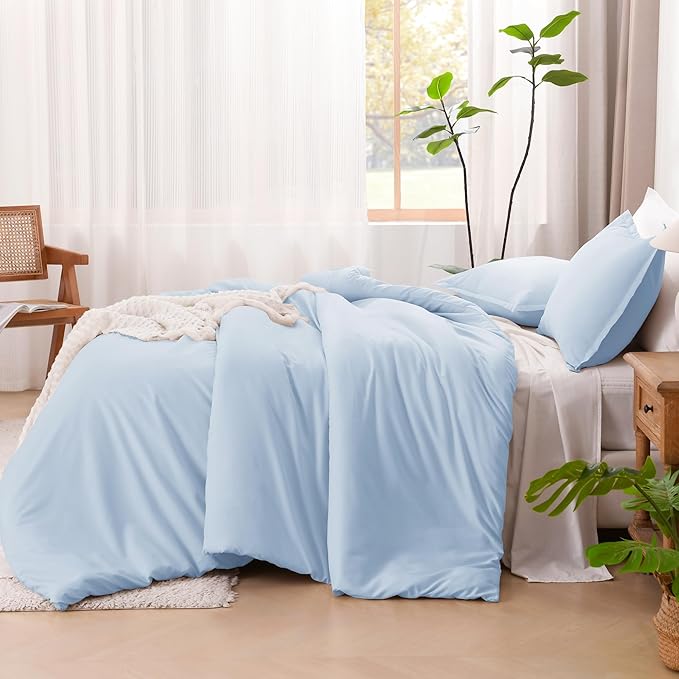 Litanika Comforters Twin XL Size Light Blue, 2 Pieces Lightweight Solid Bedding Set & Collections, All Season Fluffy Bed Set (68x92 Inches Comforter & 1 Pillowcase)