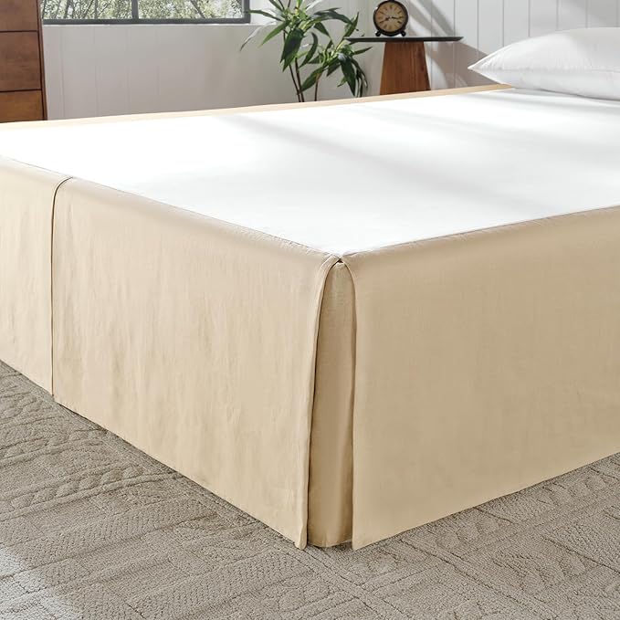 French Linen Bed Skirt 16" Tailored Drop Dust, Easy Fit Breathable Natural Flax Soft Cozy Farmhouse Bedding (16" King, 78"×80")