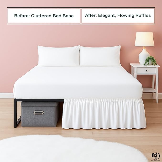 Premium Microfiber King Ruffled Bed Skirt, 18” Drop with Split Corners, Soft Wrinkle Free Bedskirt with Platform, Solid White Dust Ruffle for 78" x 80" Mattress
