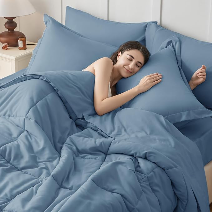 JOLLYVOGUE Twin Comforter Set, Ultra-Soft Bed in a Bag Twin Size 5 Pieces, Oeko-TEX Certified Bedding Set with Down Alternative Comforter, Sheets, Pillowcases & Shams, Dusty Blue