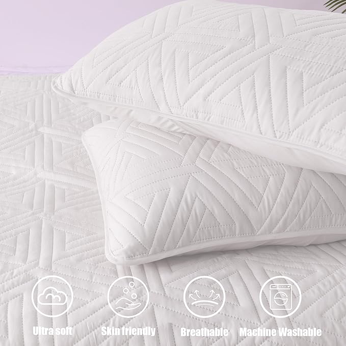 Whale Flotilla Soft California King Size Quilt Set for All Seasons, 3-Piece Ultrasonic Bedding Set, Lightweight Reversible Bedspread, Coverlet, Bed Cover with 2 Pillow Shams, White