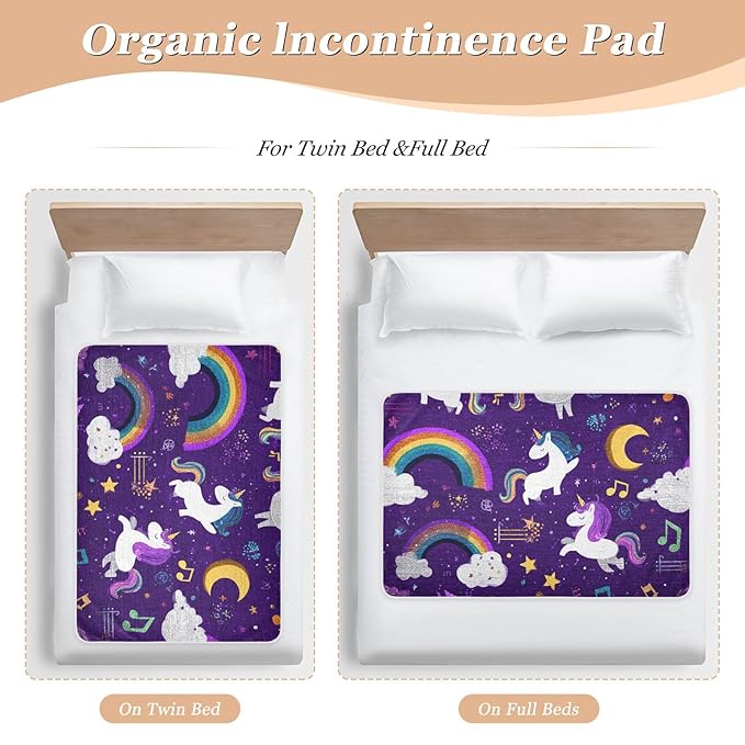Waterproof Bed Pad Reusable Changing Pad Toddler Mattress Protector Large Pee Pad Baby Diaper Pad Soft Washable Liner Purple Unicorn Rainbow Cloud Moon