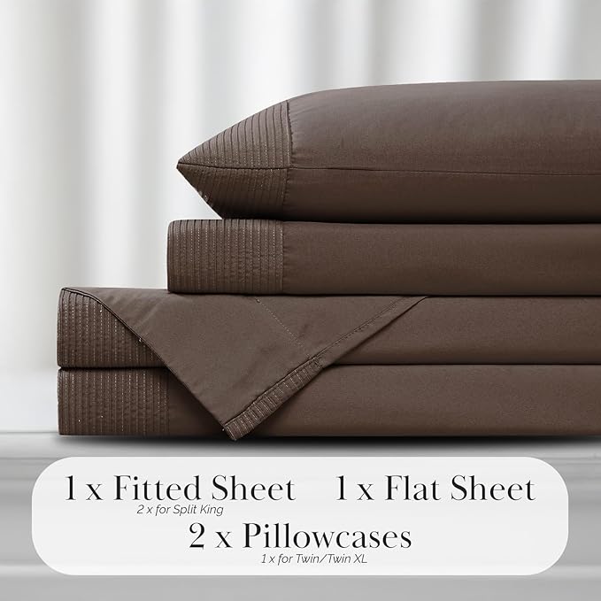 Southshore Fine Living 4-Piece King Size Sheets Set, Deep Pocket Sheets with 1 Fitted Sheet, 1 Flat Sheet, 2 Pillow Cases, Chocolate Brown