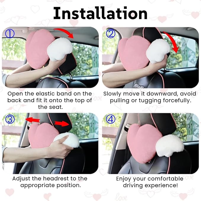Sexysamba 2 Pcs Heart Shaped Car Headrest Pillow Devil & Angel Wings Neck Pillow Cute Car Seat Decor Neck Support Cushions for Travel Sleeping, Driving, Home, Office, Purple Devil
