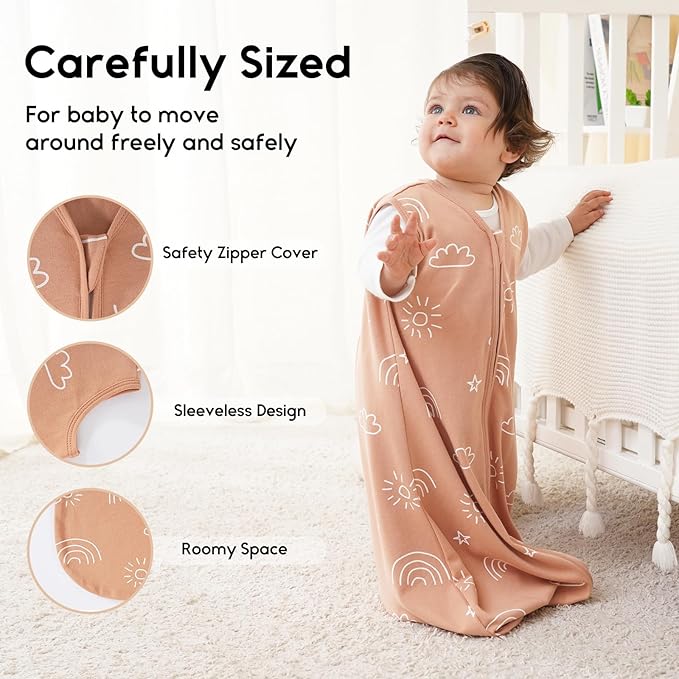 Yoofoss Baby Sleep Sack 18-24 Months 0.5 Tog Wearable Blanket for Baby, 3 Pack 100% Organic Cotton Infant Toddler Sleeping Sack 2-Way Zipper Lightweight Sleep Sack