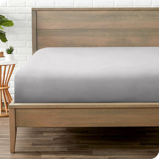Bare Home Fitted Bottom Sheet Short Queen Size - Premium 1800 Microfiber - Ultra-Soft Hotel Luxury - Deep Pocket - Durable and Long Lasting - Fitted Sheet (Short Queen, Light Grey)