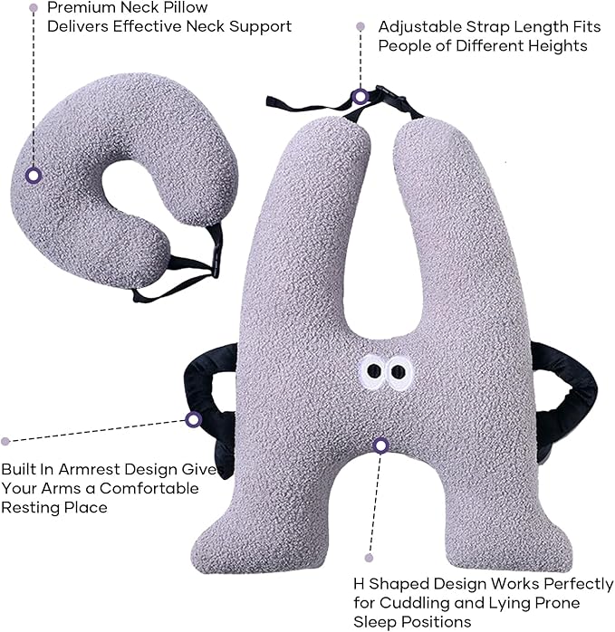 Car Pillow for Kids,H-Shaped Adjustable Travel Neck Pillow for Sleeping,Soft Plush Support for Head & Neck, Long Road Trip Essentials for Boys Girls(Grey)